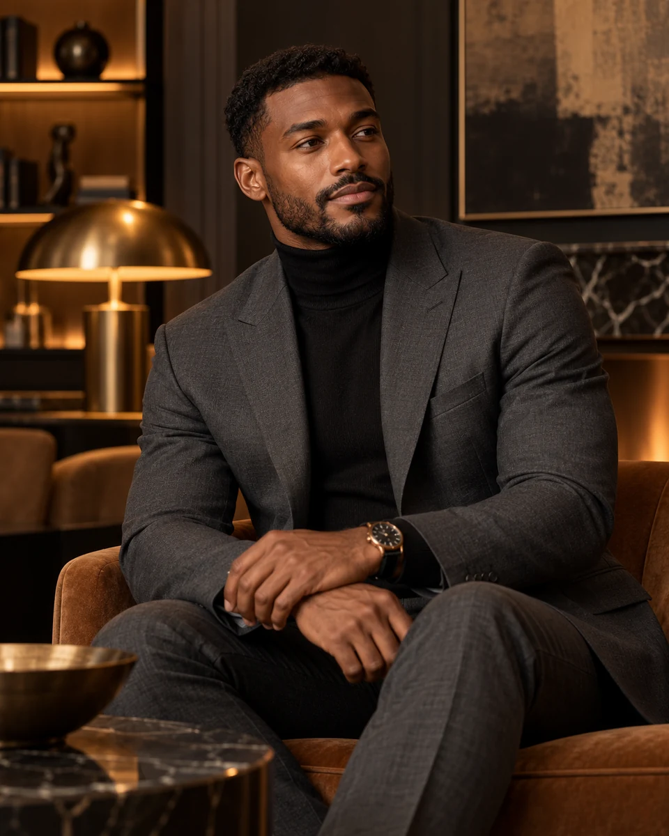 Man in a refined charcoal suit